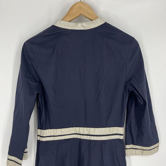 Tory Burch Dress Size 2 Navy Tunic Cotton Sheath Cruise 3/4 Sleeve Stretch - Picture 7 of 9